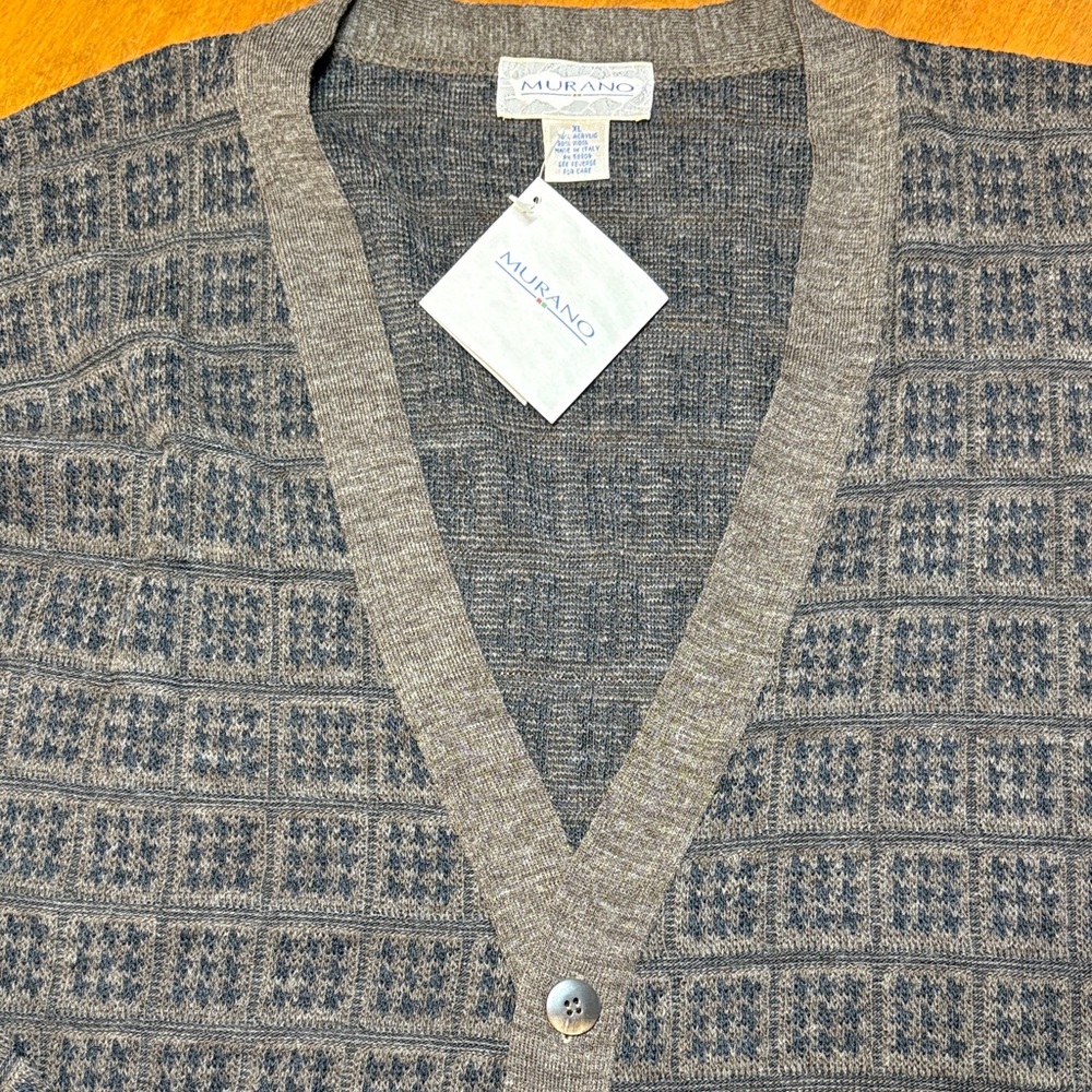 Murano Heather Brown and Gray Patterned Men's Cardigan Sweater, CL, NWT